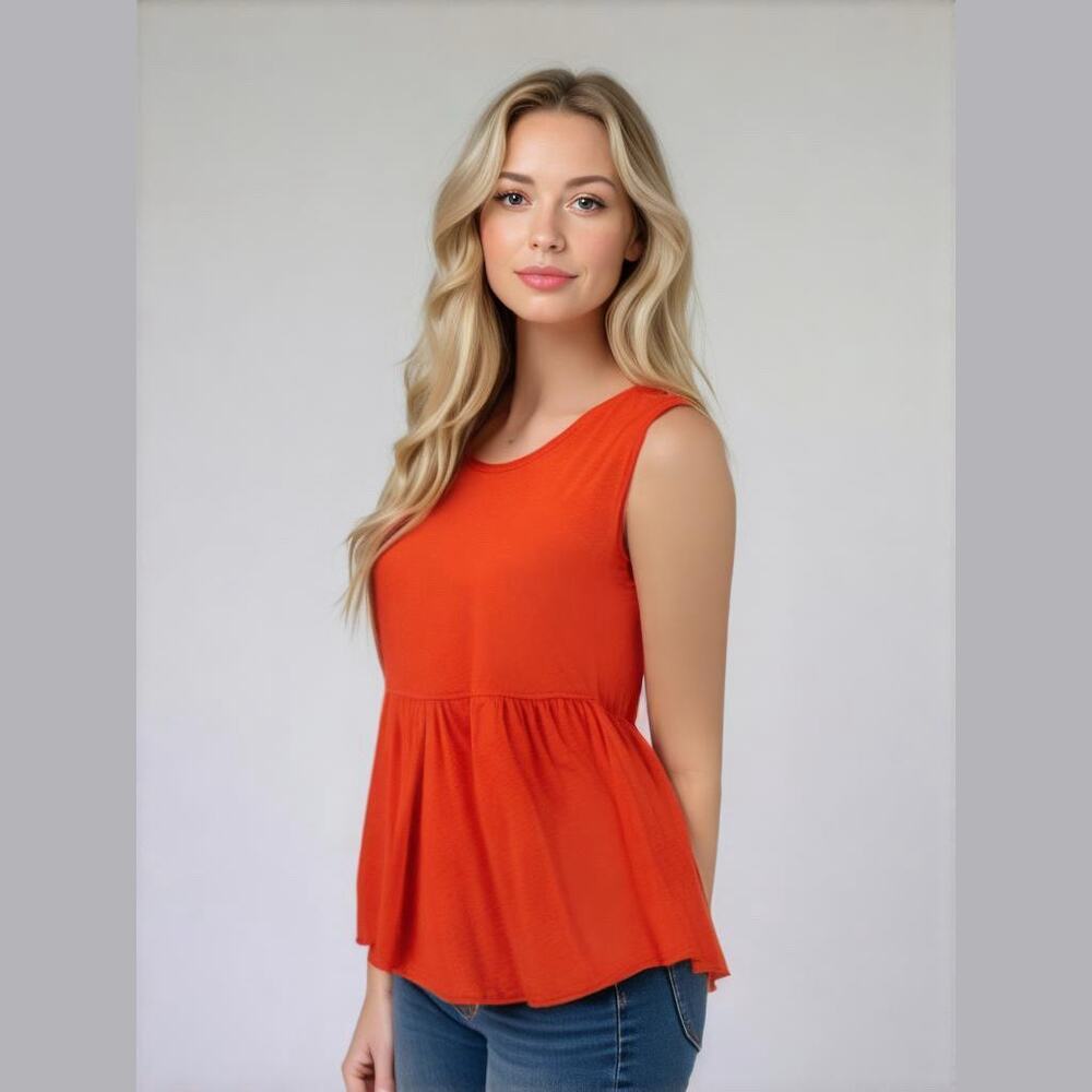 We the Free Orange Sleeveless Flounce Ruffle Hem  Cotton Boho Tank Top XS